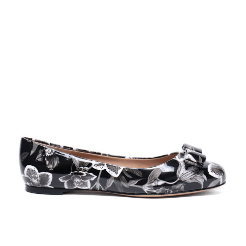 Salvatore Ferragamo/菲拉格慕 女士VARINA10系列花卉圖案牛皮革蝴蝶結(jié)平底鞋 0686638