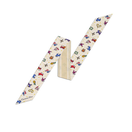 DIOR/迪奧 22年秋冬新款 MITZAH系列 女士白色桑蠶絲斜紋面料多色Zodiac Pixel印花絲巾24PCO106I611_C088