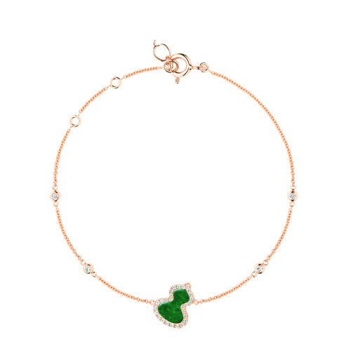 QEELIN/麒麟珠寶 WULU系列 18K金玫瑰金鑲嵌鉆石翡翠小號(hào)葫蘆手鏈WU-BR0016B-RGDGJE