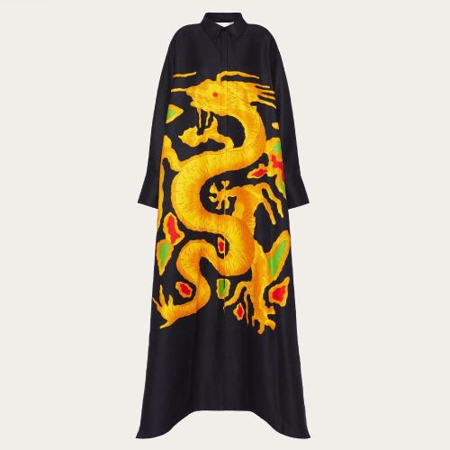  VALENTINO華倫天奴 22年秋冬 女士 連衣裙 ROBE DE SOIRéE EN FAILLE a IMPRIMé DRAGO Réé