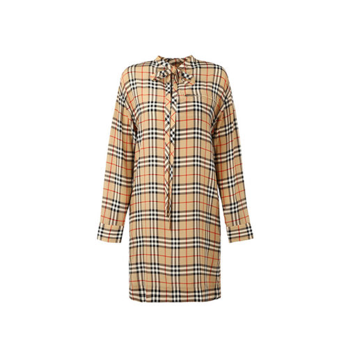 BURBERRY/博柏利  巴寶莉女裝 女士米色時(shí)尚百搭格紋連衣裙80142991