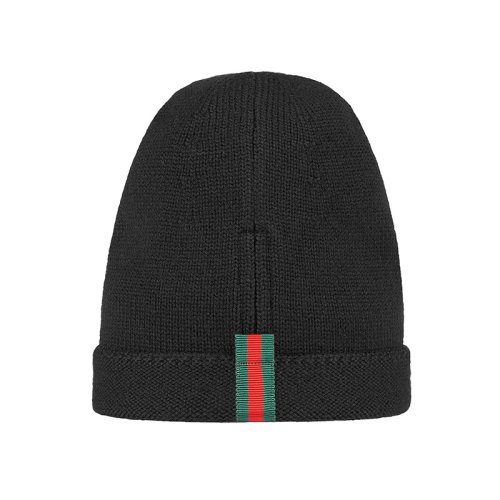 GUCCI/古馳  新款男士紅綠織帶黑色羊毛帽 4523984G4981000