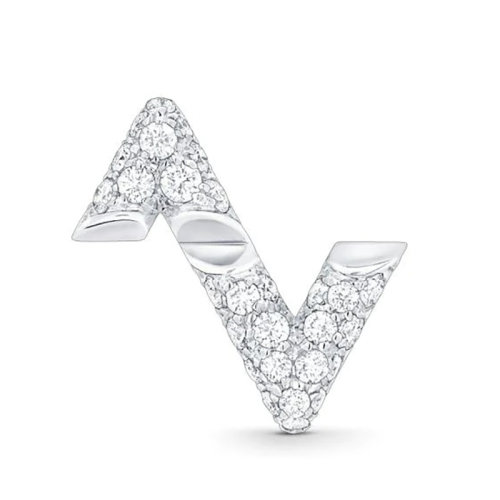 Louis Vuitton/路易威登 22春夏新款Volt系列 18K金白金徽標(biāo)字母組合造型鑲嵌鉆石單只耳釘Q06086