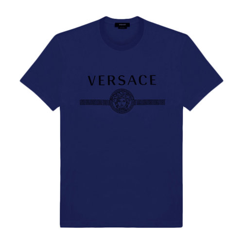 VERSACE/范思哲 男士藍(lán)色棉質(zhì)經(jīng)典字母徽標(biāo)美杜莎頭像印花圓領(lǐng)上衣短袖T恤 A87573-A228806-1U110