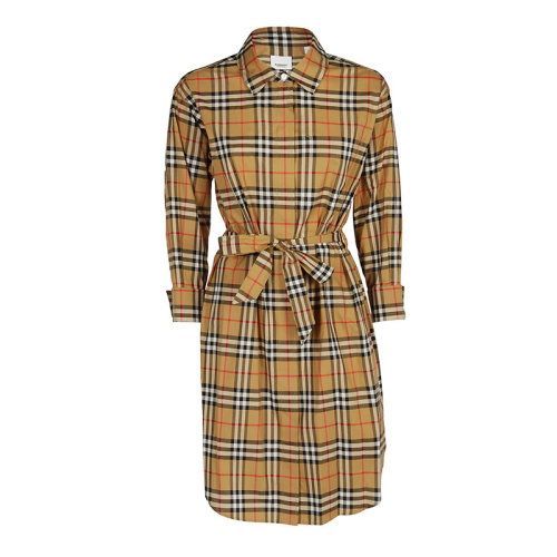 BURBERRY/博柏利  巴寶莉女裝 時尚百搭 女士卡其色格紋棉質(zhì)連衣裙 80139461