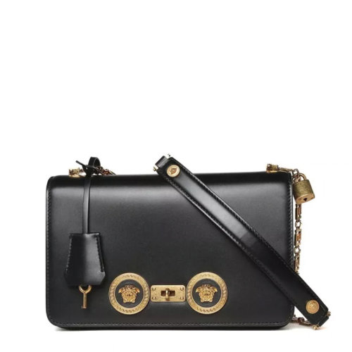 VERSACE/范思哲  女包女士黑色皮革美杜莎頭像裝飾時尚百搭斜挎包單肩包   DBFG303-DV2T-K410T