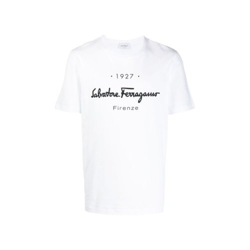 Salvatore Ferragamo/菲拉格慕 男士白色時(shí)尚休閑短袖T恤 728398