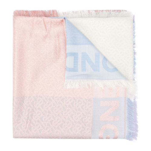 BURBERRY/博柏利 女士拼色真絲羊毛混紡logo提花刺繡末端流蘇圍巾絲巾圍脖 8030935