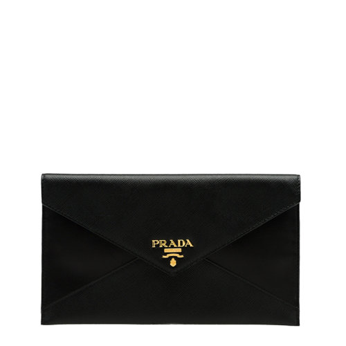 PRADA/普拉達 22年新款 女士黑色皮革金標信封手拿公文包1MF003_2EEP_F0002