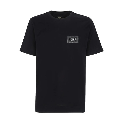 FENDI/芬迪 22年早春新款 男士黑色純棉Logo圖案刺繡短袖T恤FY0936A9RLF0QA1