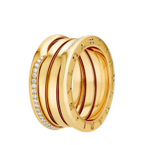 BVLGARI/寶格麗 22春夏新款B.ZERO1系列 18K金黃金半密鑲鉆徽標(biāo)烙印彈簧戒指AN859655