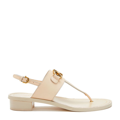 Salvatore Ferragamo/菲拉格慕 骨白色 女士GANCINI飾平底涼鞋 733438-01R300