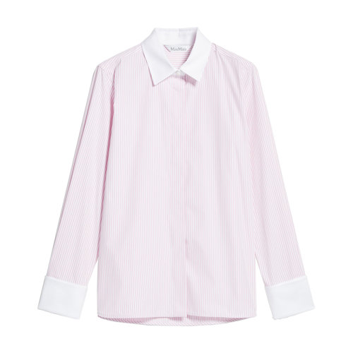 MaxMara/麥絲瑪拉 22年秋冬新款 ABITO系列 女士淺粉色純棉粉白條紋高領(lǐng)襯衫1116012906006