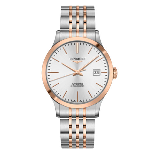 LONGINES/浪琴 開創(chuàng)者系列 自動(dòng)機(jī)芯表鋼18克拉200微米玫瑰金殼銀盤男表40毫米L2.821.5.72.7