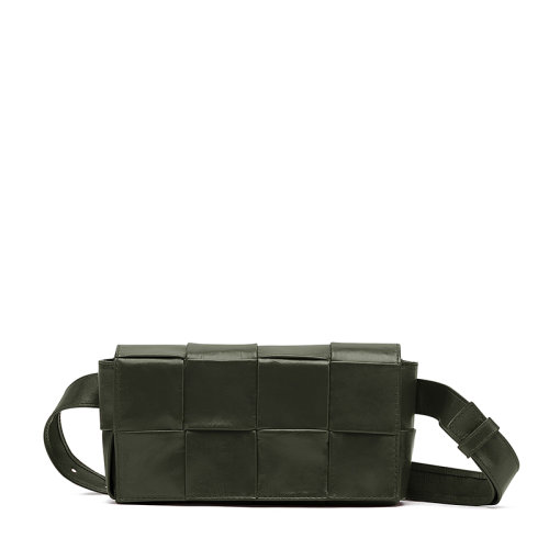 Bottega Veneta/葆蝶家 22春夏新款CASSETTE系列 男士迷你原野綠intreccio編織小牛皮腰包651053VCQ723203
