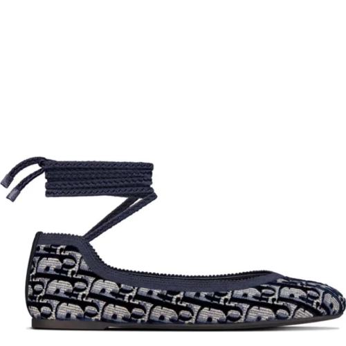 DIOR/迪奧  新款天鵝絨 Oblique 印花 女士DIOR POèME 系帶芭蕾鞋KCB690VOB 56B【主推】 女鞋