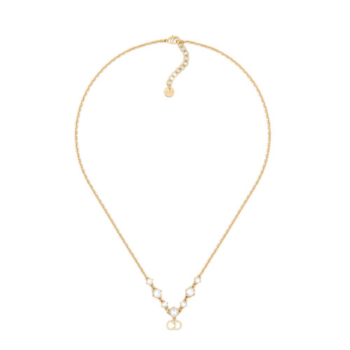 DIOR/迪奧 22新款CLAIR D LUNE系列 女士金色金屬飾CD字母吊墜搭白色水晶項鏈N1958WOMCY_D03S