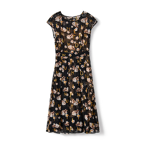 GeleiStory/GeleiStory春夏新款剪花印花高腰顯瘦法式大擺裙甜美顯白中長款連衣裙女裝＞女士裙裝＞女士連衣裙