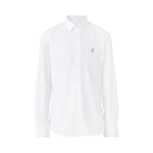 BURBERRY/博柏利 男士白色棉質(zhì)混紡聚酰胺長(zhǎng)袖翻領(lǐng)襯衫 8042771