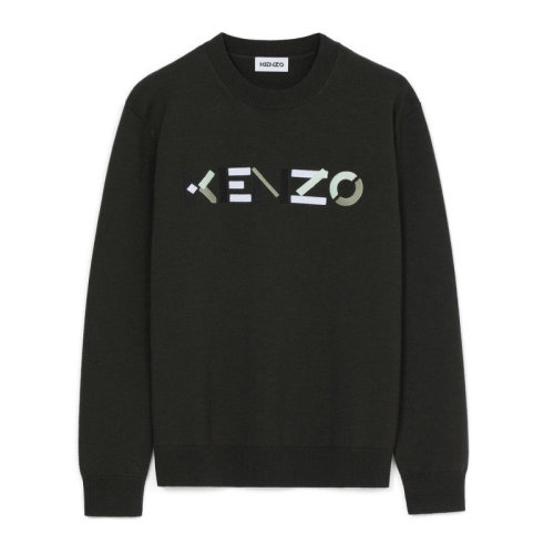Kenzo/高田賢三男士石灰色羊毛經(jīng)典字母徽標(biāo)印花裝飾長(zhǎng)袖上衣衛(wèi)衣毛衣針織衫圓領(lǐng)衫套頭衫 FB65PU6393LA-97