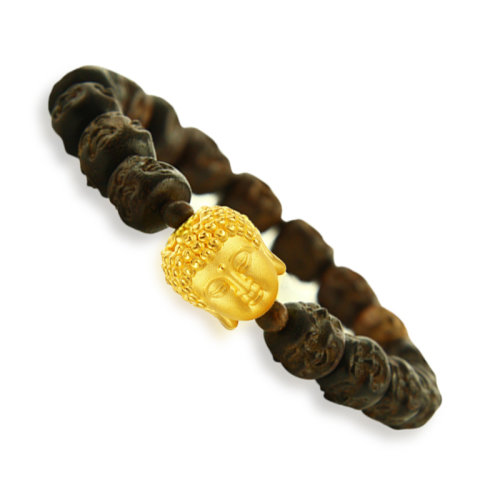 GJY/古金玥 遇佛 3D硬金999足金 小葉紫檀喜怒哀樂(lè)四面佛黃金轉(zhuǎn)運(yùn)珠手鏈