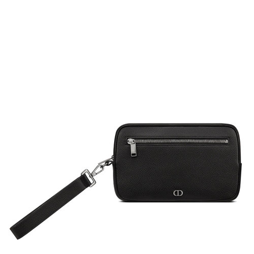 DIOR/迪奧  黑色粒面小牛皮拉鏈附可拆卸皮革肩帶手拿包2ESCA340CDI_H00N