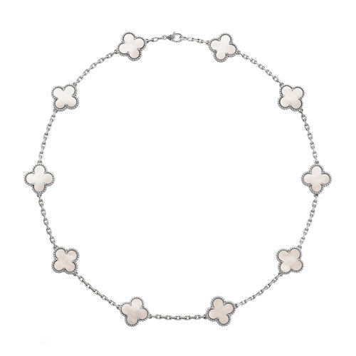 Van Cleef & Arpels/梵克雅寶 經(jīng)典Vintage Alhambra系列 18K金白金鑲嵌白貝母四葉草項(xiàng)鏈 VCARF48500