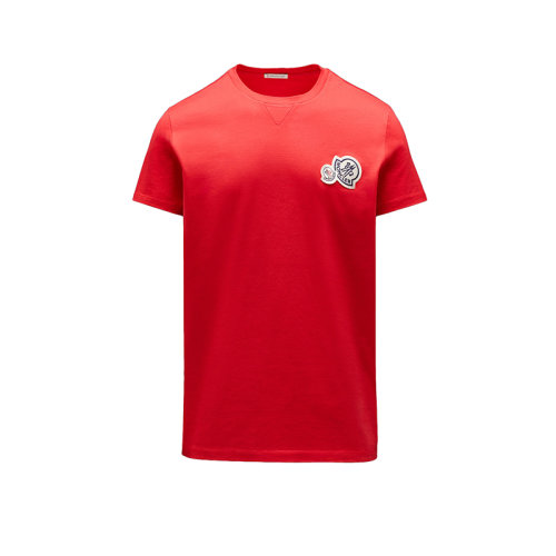 Moncler/蒙克萊 22年秋冬新款 男士猩紅色純棉徽標貼片短袖T恤H10918C000578390Y455