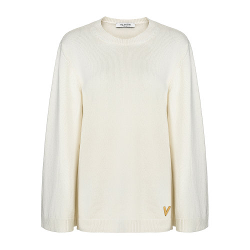 Valentino/華倫天奴 白色 女士金V字細節(jié)裝飾羊絨衫 TB3KC10B53QA03 2020早春