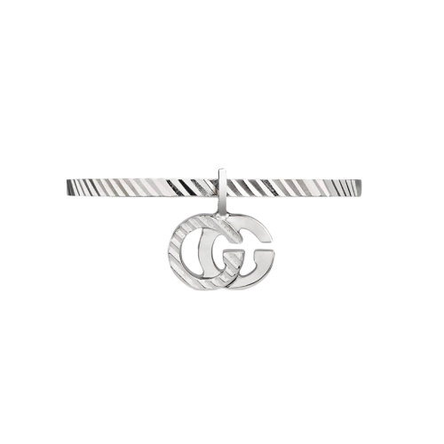 GUCCI/古馳 GG Running 18k金白金雙G飾有扭索紋雕刻戒指 648599J85029000