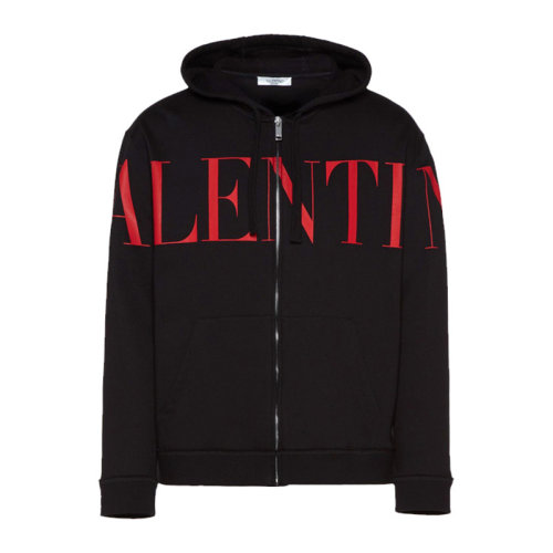Valentino 華倫天奴 男士 服裝 黑色連帽字母LOGO休閑棉質(zhì)衛(wèi)衣外套 男衛(wèi)衣