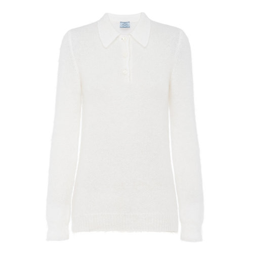 PRADA/普拉達 秋冬 女士白色修身馬海毛長袖Polo衫P24L1I_1ZOJ_F0009_S_212