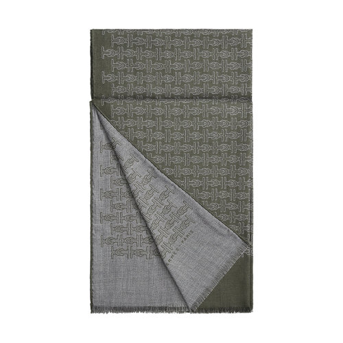 HERMES/愛馬仕 22年早春新款 H Marin系列 男士卡其色/灰色羊絨真絲混紡雙面圍巾H706229T05