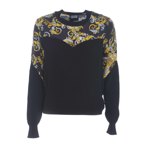 VERSACE JEANS/范思哲牛仔 女士黑色棉質(zhì)印花裝飾圓領(lǐng)長(zhǎng)袖上衣衛(wèi)衣套頭衫 B4HZA805-50453-899