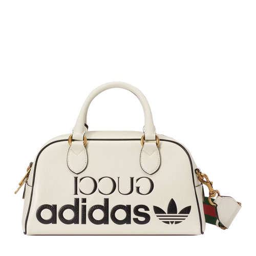 GUCCI/古馳 22新款阿迪達斯聯(lián)名 男士迷你白色皮革黑色徽印花金扣配紅綠織物皮革肩帶單肩手提旅行包702397U3ZCT8727