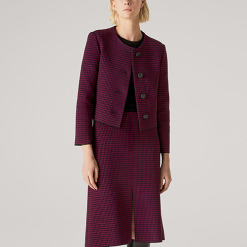 St.John/盛薔菱形格子提花短款針織女士夾克外套K6110G2