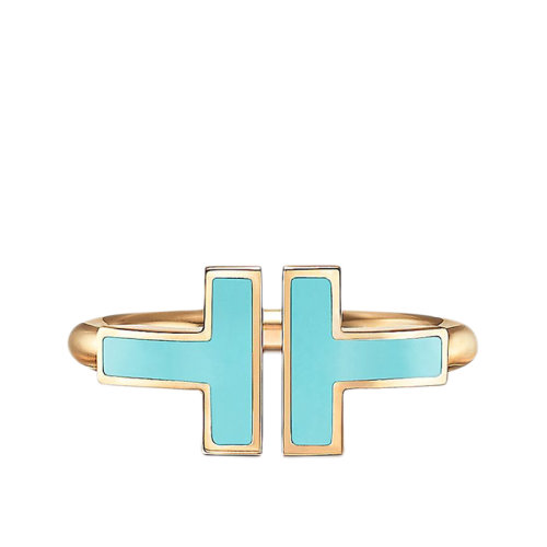 Tiffany & Co./蒂芙尼 經(jīng)典Tiffany T系列 18K金黃金鑲嵌綠松石T形戒指指環(huán)GRP11096