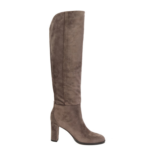 Jimmy Choo/周仰杰 棕灰色 麂皮 粗跟 高筒靴 MADALIE80SVV DARK GREY