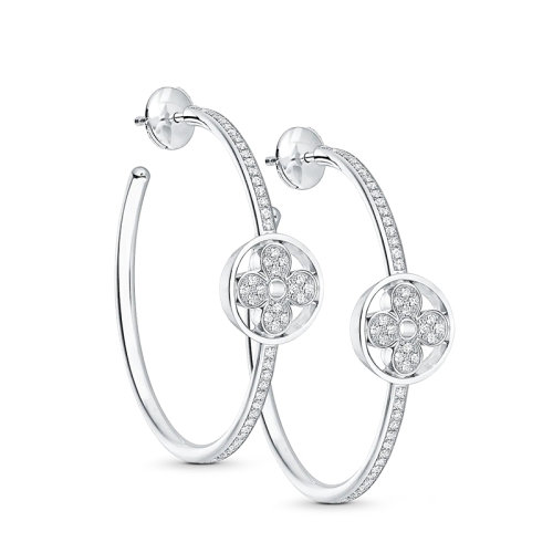 Louis Vuitton/路易威登 IDYLLE BLOSSOM系列 經(jīng)典款18k金白金124顆鉆石花卉形狀耳環(huán)Q96837