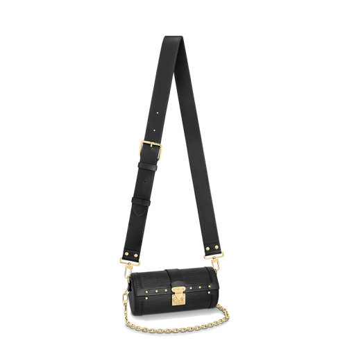 Louis Vuitton/路易威登   巴比龍 PAPILLON TRUNK系列 女士黑色épi皮革牛皮飾邊金扣圓筒單肩斜挎包M58655
