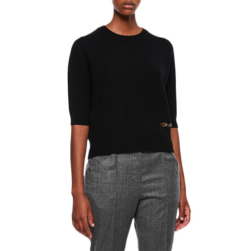 GUCCI/古馳 女士黑色半袖羊絨針織衫 628389XKBH91043