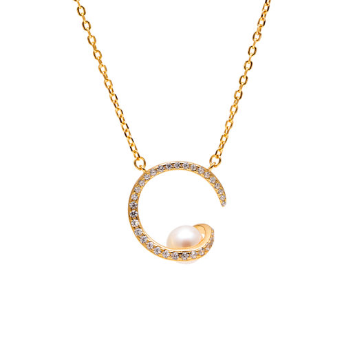 GeleiStory/GeleiStory氣質(zhì)個性項鏈925銀鍍金淡水珍珠鑲鋯石項鏈女鎖骨鏈