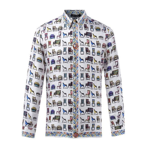 VERSACE/范思哲 男裝 服飾 棉質(zhì)翻領(lǐng)動物印花襯衣 男士長袖襯衫