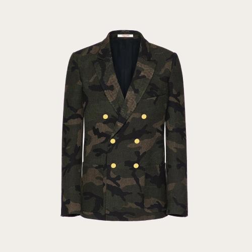  VALENTINO華倫天奴 22年秋冬 男士 夾克 VESTE CROISéE EN LAINE A_VEC IMPRIMé CAMOUFLAGE