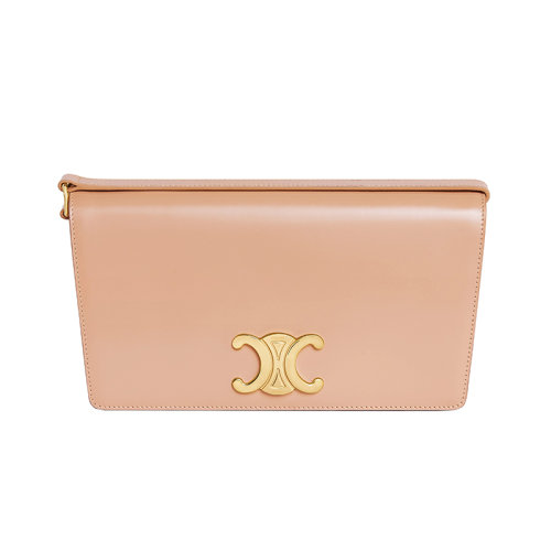 CELINE/賽琳 22新款 女士米沙色小牛皮金色飾面梯形按扣開合手提肩背包199283BF4.03AB