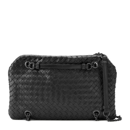 Bottega Veneta/葆蝶家 女士黑色皮革編織鏈條單肩包斜挎包女包 293747-V0016-8175