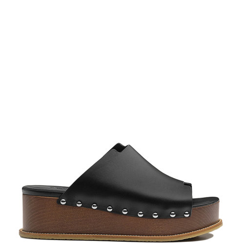 HERMES/愛馬仕 22年春夏新款 女士黑色小牛皮金屬鉚釘厚底涼拖涼鞋H221045Z02360