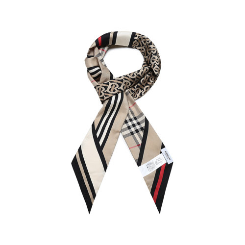 BURBERRY/博柏利  男女通用款桑蠶絲裝飾帶小領(lǐng)巾窄版絲巾 80370171