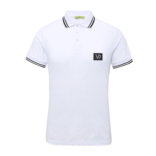 VERSACE JEANS/范思哲牛仔 男士白色棉質(zhì)經(jīng)典字母徽標刺繡裝飾翻領短袖上衣T恤Polo衫 B3GRA7P3-36571-003