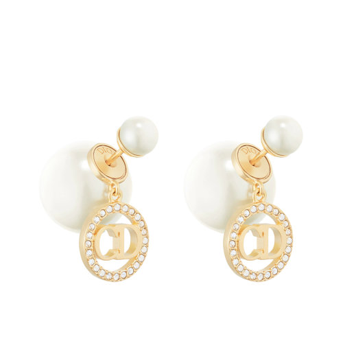 DIOR/迪奧 22新款TRIBALES系列 女士白色樹脂珠飾金色飾面金屬仿水晶點(diǎn)綴CD耳環(huán)E1941TRICY_D03S